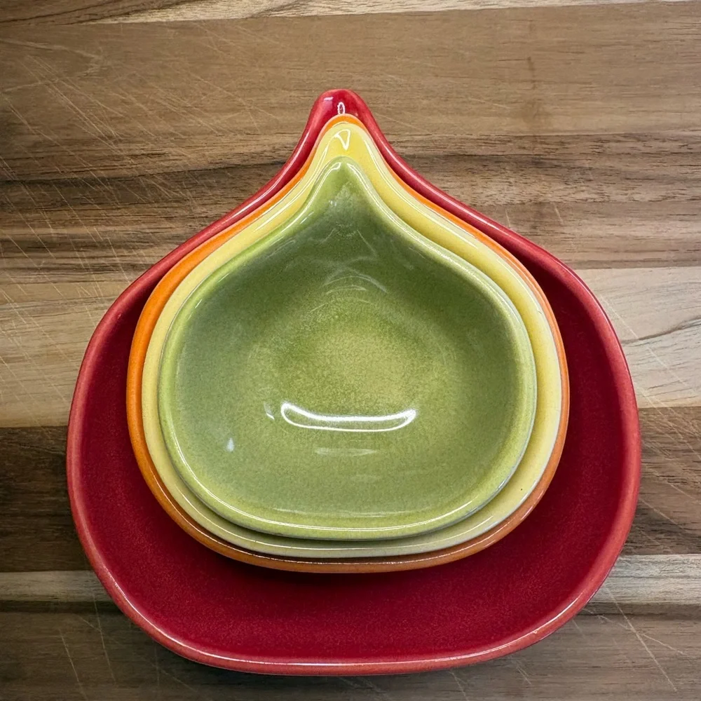 West Elm Ceramic Nesting Measuring Cups with Pour Spout, Colorful set of 4